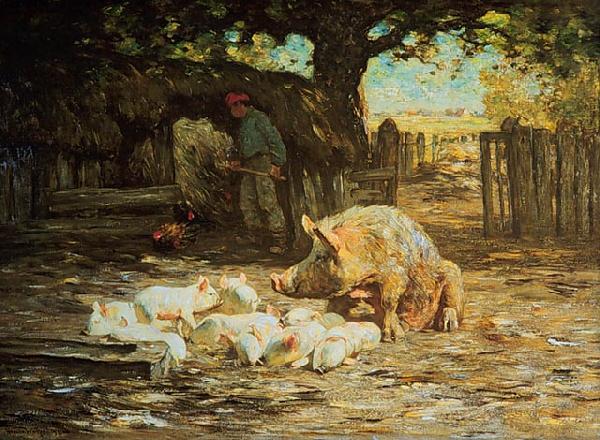 Horatio Walker Little White Pigs and Mother oil painting picture